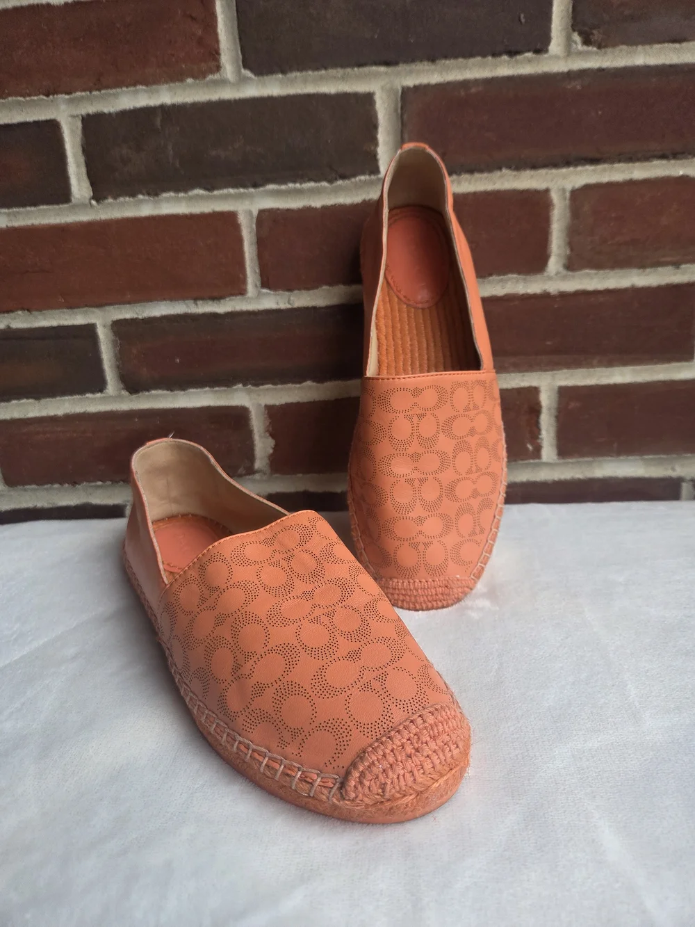 Coach Carley Tangerine Leather Signature Espadrille Flats Women’s US 8